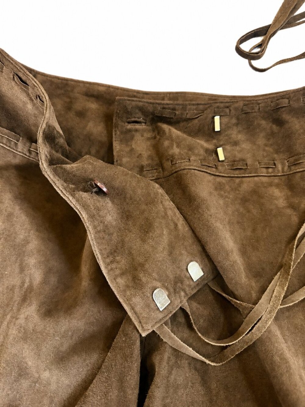 Vintage Cache Brown Goat Suede Lace Up Flare Pants Size 4 - Picture 4 of 5